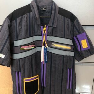 Alphastyle Street Men's Black Gray Stripe - XL.